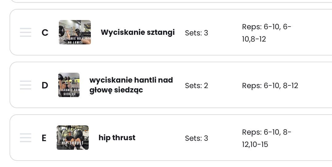 Plan treningowy w aplikacji NKTeam