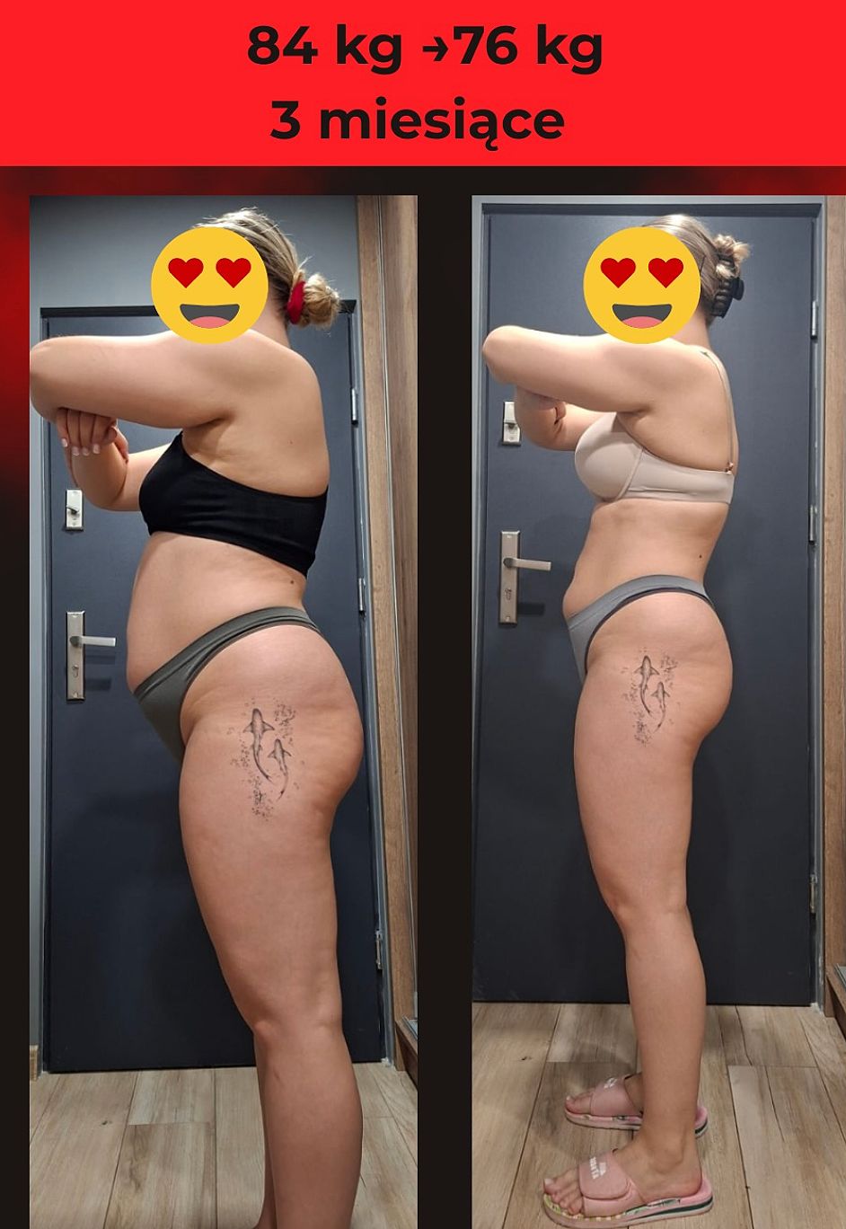 Przemiana podopiecznej — 84 kg do 76 kg w 3 miesiące